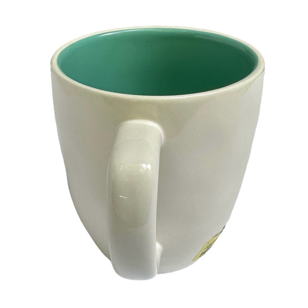 Rae Dunn FOCUS Coffee Mug Tea White Teal Letters and Interior Dimples 2017 Yoga - Picture 5 of 12
